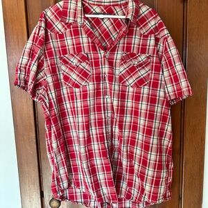 Red Plaid Pearl Snap Men's Shirt